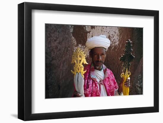 Portrait of a Man Holding Christian Symbols, Bieta Mercurios, Wollo Region, Ethiopia-Bruno Barbier-Framed Photographic Print