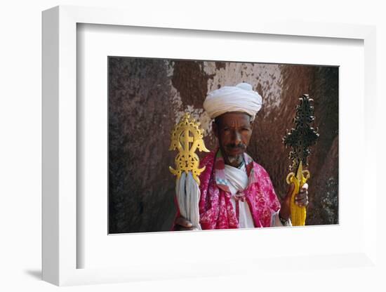 Portrait of a Man Holding Christian Symbols, Bieta Mercurios, Wollo Region, Ethiopia-Bruno Barbier-Framed Photographic Print