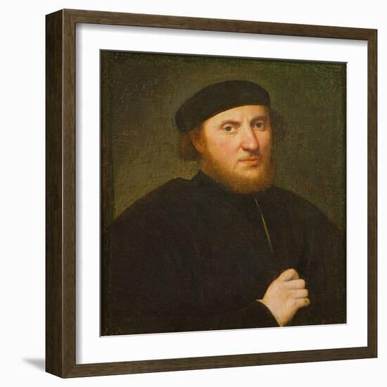 Portrait of a Man in a Black Toque (Oil on Canvas)-Paris Bordone-Framed Giclee Print