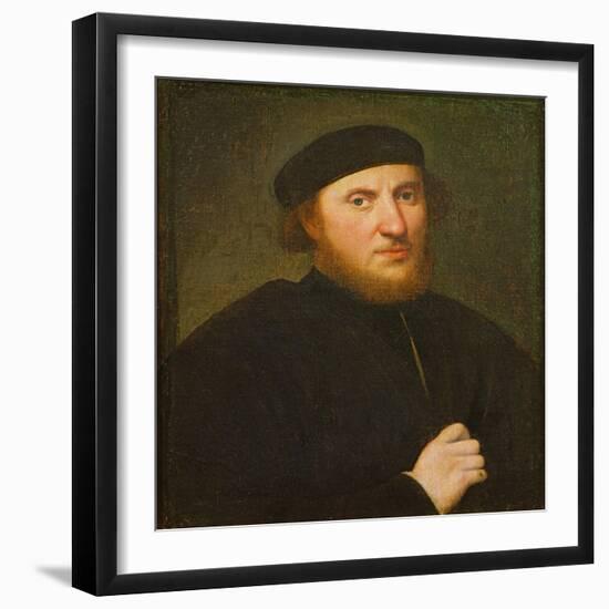 Portrait of a Man in a Black Toque (Oil on Canvas)-Paris Bordone-Framed Giclee Print