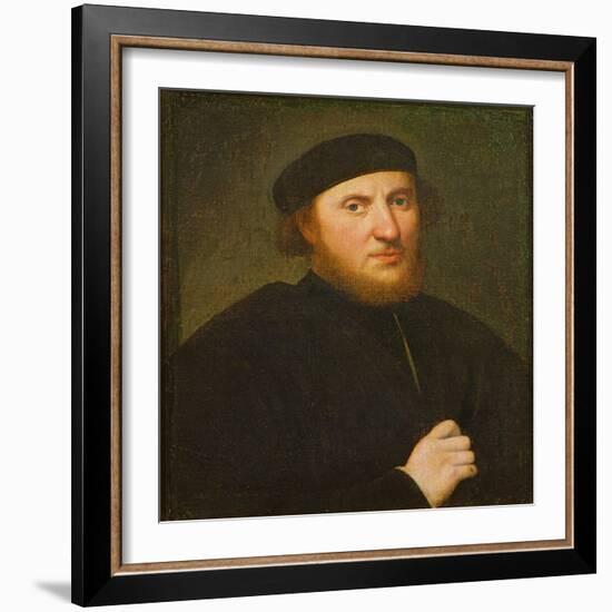 Portrait of a Man in a Black Toque (Oil on Canvas)-Paris Bordone-Framed Giclee Print