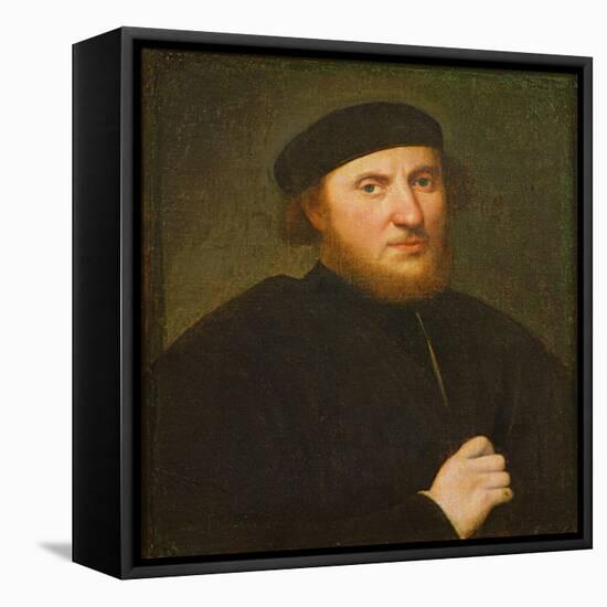 Portrait of a Man in a Black Toque (Oil on Canvas)-Paris Bordone-Framed Premier Image Canvas