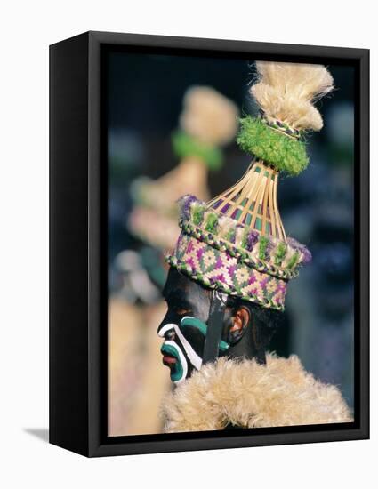Portrait of a Man in Costume and Facial Paint, Mardi Gras, Dinagyang, Island of Panay, Philippines-Alain Evrard-Framed Premier Image Canvas