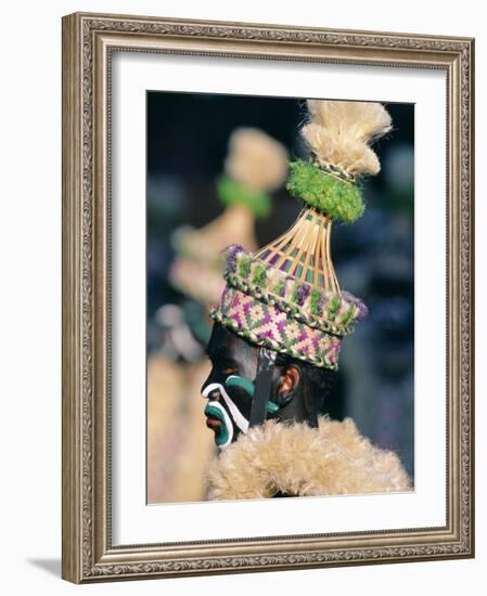 Portrait of a Man in Costume and Facial Paint, Mardi Gras, Dinagyang, Island of Panay, Philippines-Alain Evrard-Framed Photographic Print