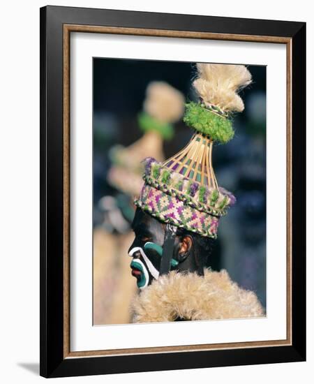 Portrait of a Man in Costume and Facial Paint, Mardi Gras, Dinagyang, Island of Panay, Philippines-Alain Evrard-Framed Photographic Print