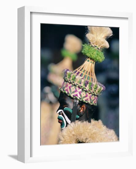 Portrait of a Man in Costume and Facial Paint, Mardi Gras, Dinagyang, Island of Panay, Philippines-Alain Evrard-Framed Photographic Print