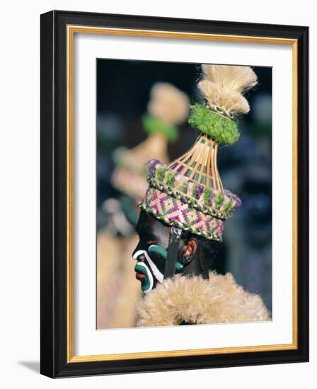 Portrait of a Man in Costume and Facial Paint, Mardi Gras, Dinagyang, Island of Panay, Philippines-Alain Evrard-Framed Photographic Print