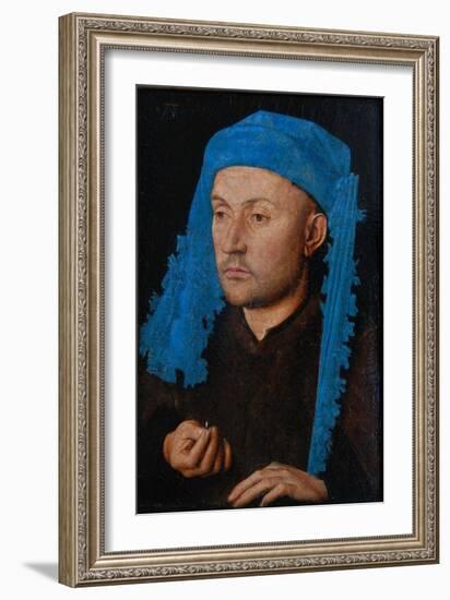 Portrait of a Man with a Blue Chaperon (Man with Rin)-Jan van Eyck-Framed Giclee Print