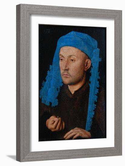 Portrait of a Man with a Blue Chaperon (Man with Rin)-Jan van Eyck-Framed Giclee Print