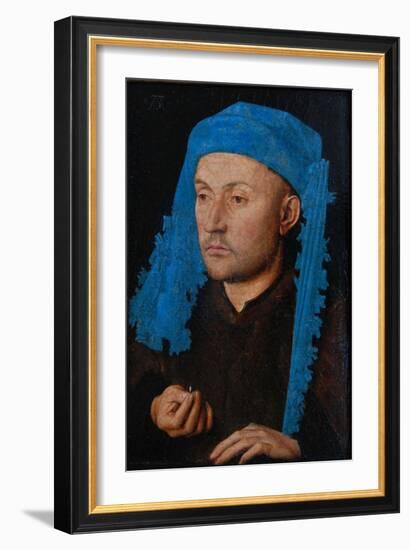 Portrait of a Man with a Blue Chaperon (Man with Rin)-Jan van Eyck-Framed Giclee Print