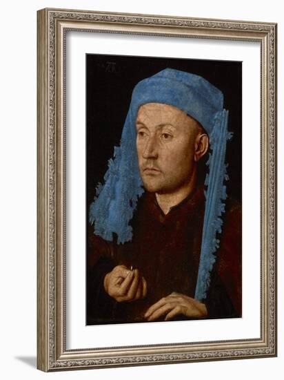 Portrait of a Man with a Blue Chaperon (Man with Ring), C.1429 (Oil on Wood)-Jan van Eyck-Framed Giclee Print