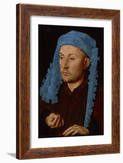 Portrait of a Man with a Blue Chaperon (Man with Ring), C.1429 (Oil on Wood)-Jan van Eyck-Framed Giclee Print