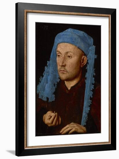 Portrait of a Man with a Blue Chaperon (Man with Ring), C.1429 (Oil on Wood)-Jan van Eyck-Framed Giclee Print