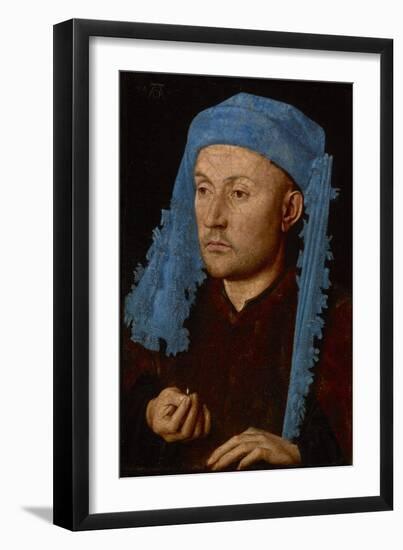 Portrait of a Man with a Blue Chaperon (Man with Ring), C.1429 (Oil on Wood)-Jan van Eyck-Framed Giclee Print