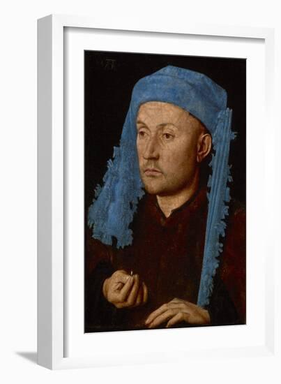 Portrait of a Man with a Blue Chaperon (Man with Ring), C.1429 (Oil on Wood)-Jan van Eyck-Framed Giclee Print