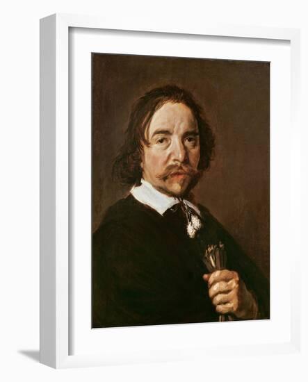 Portrait of a Man with a Glove and Black Hair, C.1657 (Oil on Canvas)-Frans Hals-Framed Giclee Print