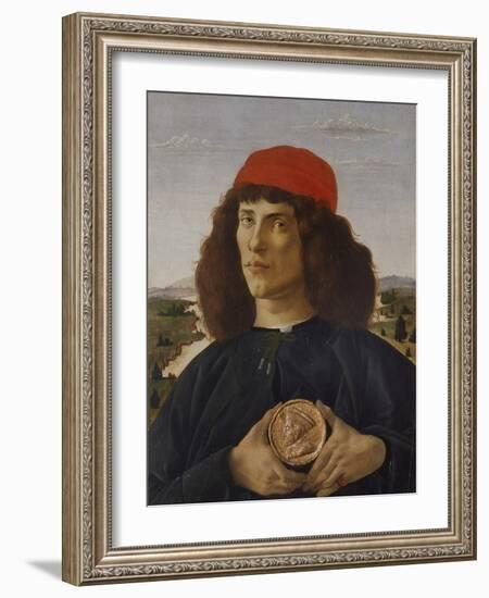 Portrait of a Man with a Medal of Cosimo the Elder-Sandro Botticelli-Framed Giclee Print