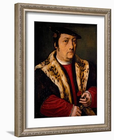 Portrait of a Man with a Pink, 16Th Century (Oil on Panel)-Ambrosius Benson-Framed Giclee Print