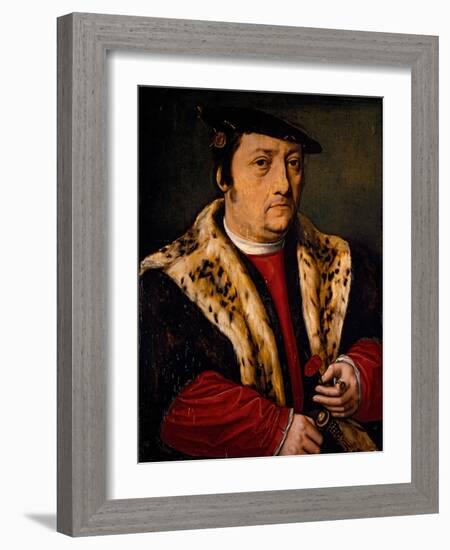 Portrait of a Man with a Pink, 16Th Century (Oil on Panel)-Ambrosius Benson-Framed Giclee Print