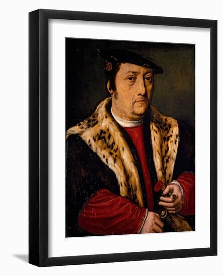 Portrait of a Man with a Pink, 16Th Century (Oil on Panel)-Ambrosius Benson-Framed Giclee Print
