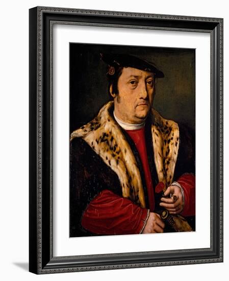 Portrait of a Man with a Pink, 16Th Century (Oil on Panel)-Ambrosius Benson-Framed Giclee Print