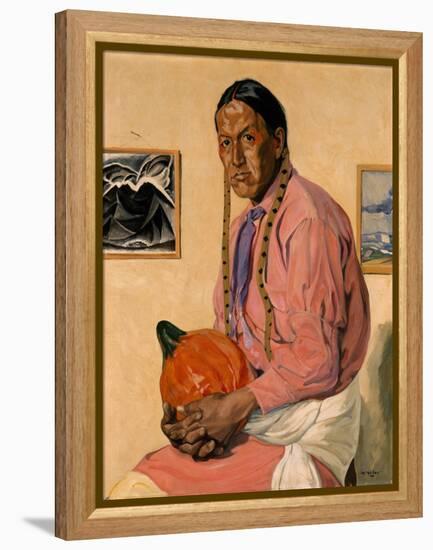 Portrait of a Man with a Pumpkin, C.1914-29 (Oil on Canvas)-Walter Ufer-Framed Premier Image Canvas