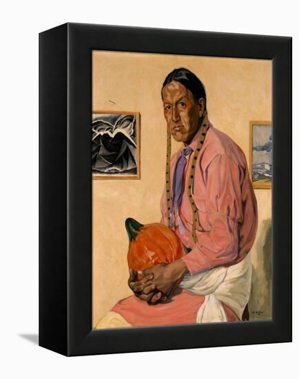 Portrait of a Man with a Pumpkin, C.1914-29 (Oil on Canvas)-Walter Ufer-Framed Premier Image Canvas
