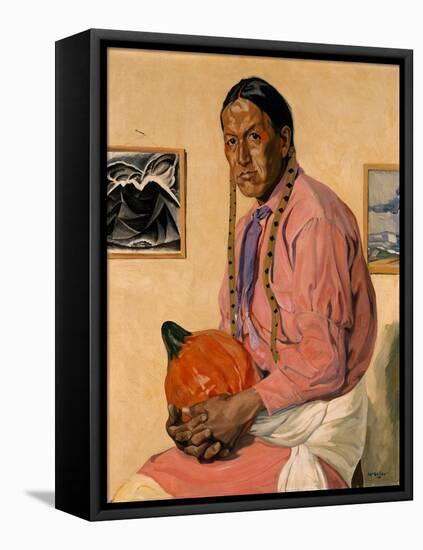 Portrait of a Man with a Pumpkin, C.1914-29 (Oil on Canvas)-Walter Ufer-Framed Premier Image Canvas