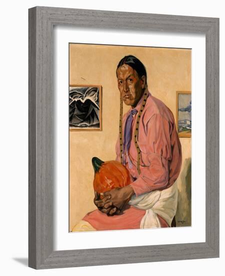 Portrait of a Man with a Pumpkin, C.1914-29 (Oil on Canvas)-Walter Ufer-Framed Giclee Print