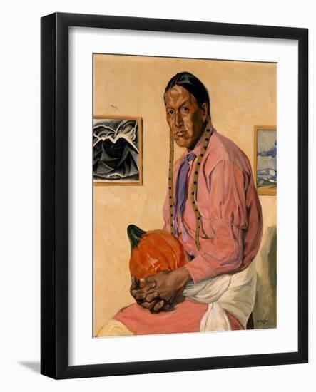 Portrait of a Man with a Pumpkin, C.1914-29 (Oil on Canvas)-Walter Ufer-Framed Giclee Print