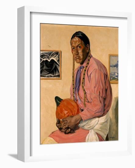 Portrait of a Man with a Pumpkin, C.1914-29 (Oil on Canvas)-Walter Ufer-Framed Giclee Print