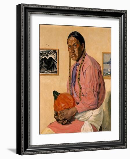 Portrait of a Man with a Pumpkin, C.1914-29 (Oil on Canvas)-Walter Ufer-Framed Giclee Print