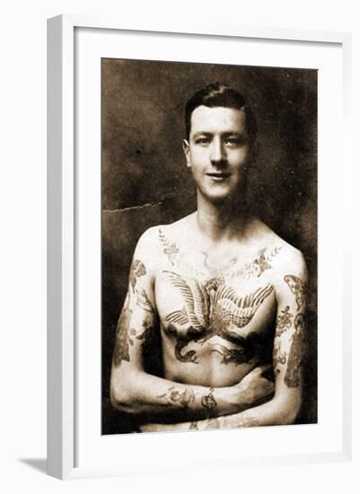 Portrait of a Man with an Elaborate Tattoos C.1920-null-Framed Photographic Print