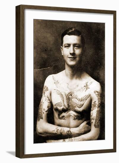 Portrait of a Man with an Elaborate Tattoos C.1920-null-Framed Photographic Print