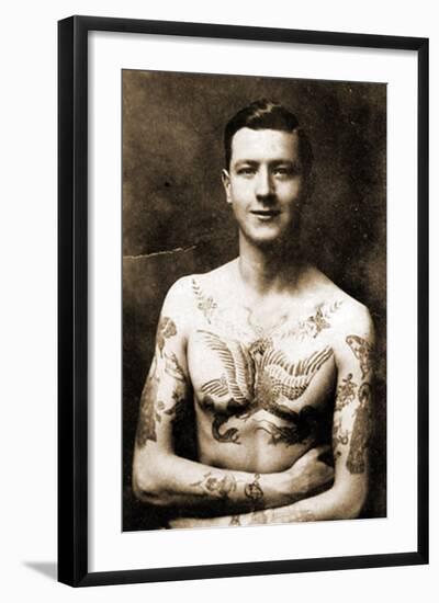 Portrait of a Man with an Elaborate Tattoos C.1920-null-Framed Photographic Print