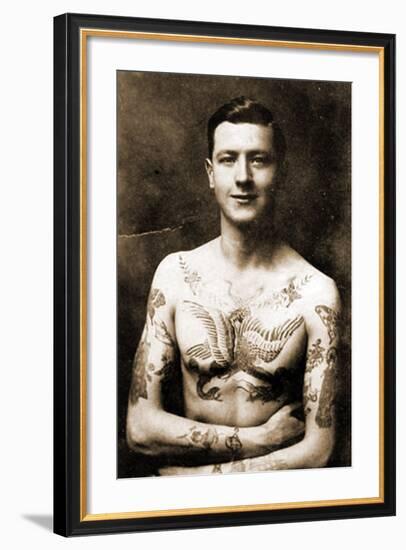Portrait of a Man with an Elaborate Tattoos C.1920-null-Framed Photographic Print