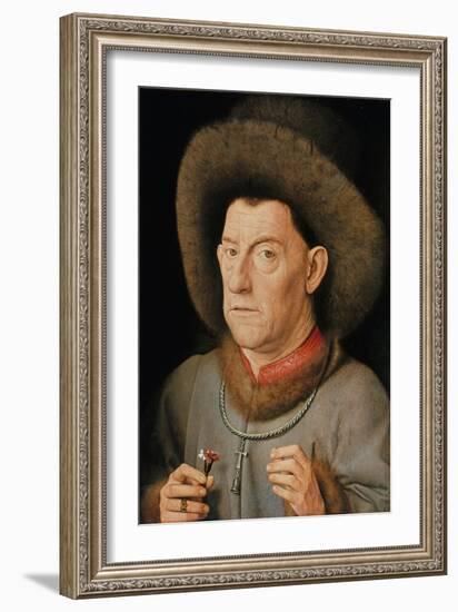 Portrait of a Man with Carnation and the Order of Saint Anthony-Jan van Eyck-Framed Giclee Print