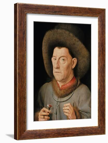 Portrait of a Man with Carnation and the Order of Saint Anthony-Jan van Eyck-Framed Giclee Print