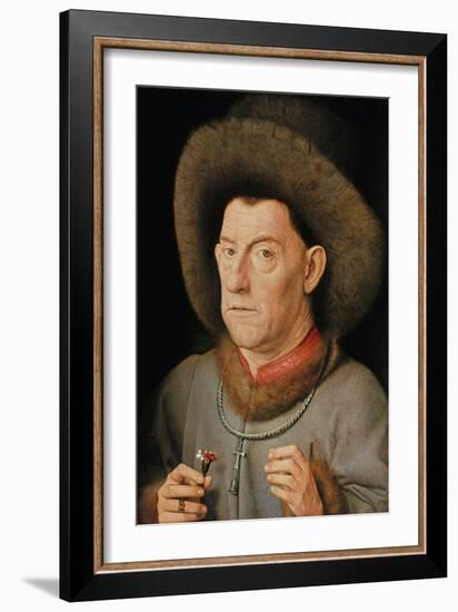 Portrait of a Man with Carnation and the Order of Saint Anthony-Jan van Eyck-Framed Giclee Print