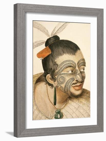 Portrait of a Maori Chief with Full Facial Moko, 1769-Sydney Parkinson-Framed Premium Giclee Print