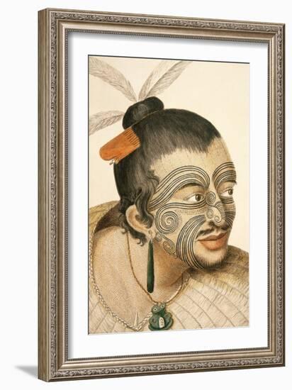 Portrait of a Maori Chief with Full Facial Moko, 1769-Sydney Parkinson-Framed Giclee Print