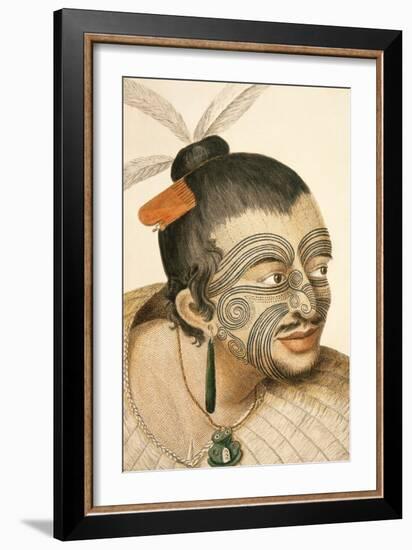 Portrait of a Maori Chief with Full Facial Moko, 1769-Sydney Parkinson-Framed Giclee Print