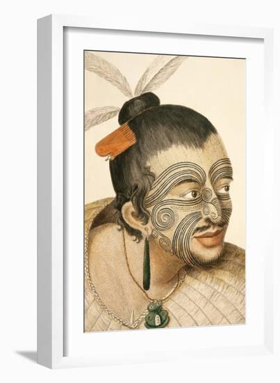 Portrait of a Maori Chief with Full Facial Moko, 1769-Sydney Parkinson-Framed Giclee Print