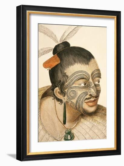 Portrait of a Maori Chief with Full Facial Moko, 1769-Sydney Parkinson-Framed Giclee Print