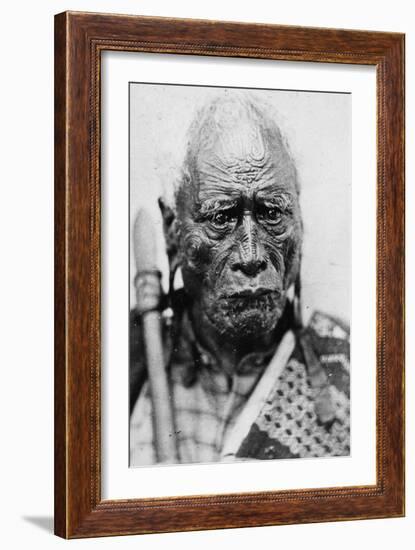 Portrait of a Maori Man, Taraia Ngakuti Te Tumuhuia, with 'Moko' Facial Tattoos, C.1860s-G. W. Bishop-Framed Giclee Print