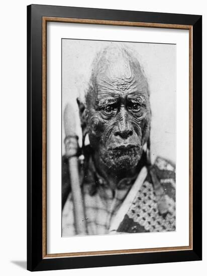 Portrait of a Maori Man, Taraia Ngakuti Te Tumuhuia, with 'Moko' Facial Tattoos, C.1860s-G. W. Bishop-Framed Giclee Print