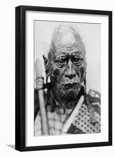 Portrait of a Maori Man, Taraia Ngakuti Te Tumuhuia, with 'Moko' Facial Tattoos, C.1860s-G. W. Bishop-Framed Giclee Print