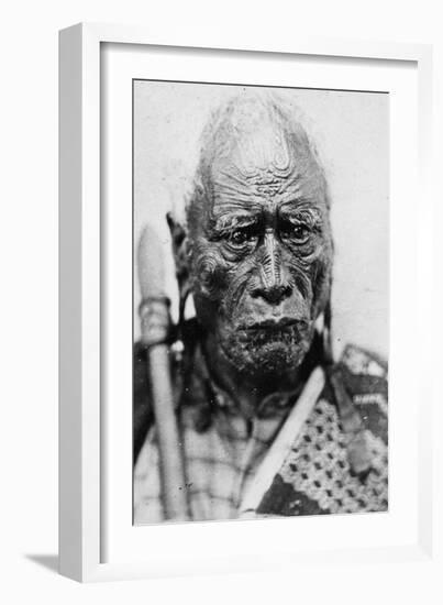 Portrait of a Maori Man, Taraia Ngakuti Te Tumuhuia, with 'Moko' Facial Tattoos, C.1860s-G. W. Bishop-Framed Giclee Print
