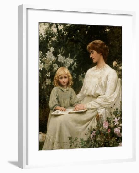 Portrait of a Mother and a Daughter Reading a Book-Edwin Harris-Framed Giclee Print