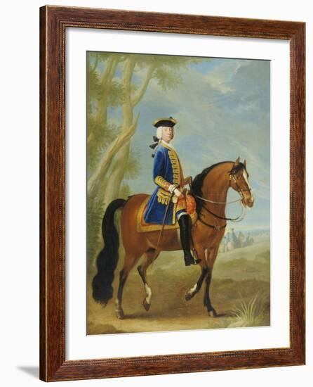 Portrait of a Mounted Officer, Horsemen Beyond in a Landscape-John Wootton-Framed Giclee Print